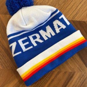 Winter Zermatt Pom-Pom Beanie - Blue and White